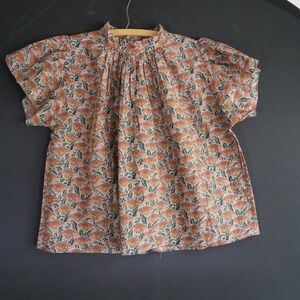 Trovata Birds Of Paradise Carla Floral Ruffle Neck Blouse Pink Teal Cotton Large